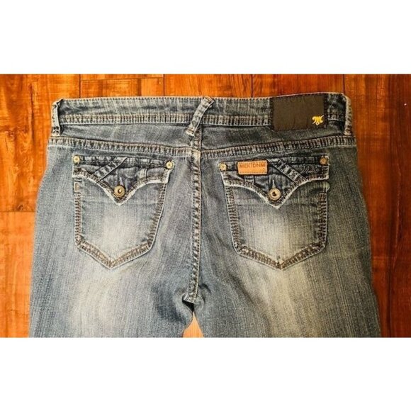 Mek Dnm Unisex Y2K Boot Cut Embellished Flap Pockets Wash Distressed Look Sz 29 - Picture 5 of 8